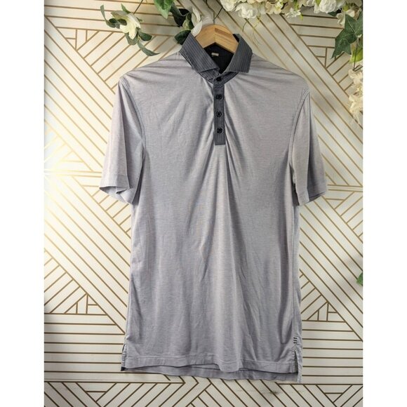 Lululemon Men's Button Short Sleeve Polo Shirt Gray Size Medium READ - Picture 1 of 10